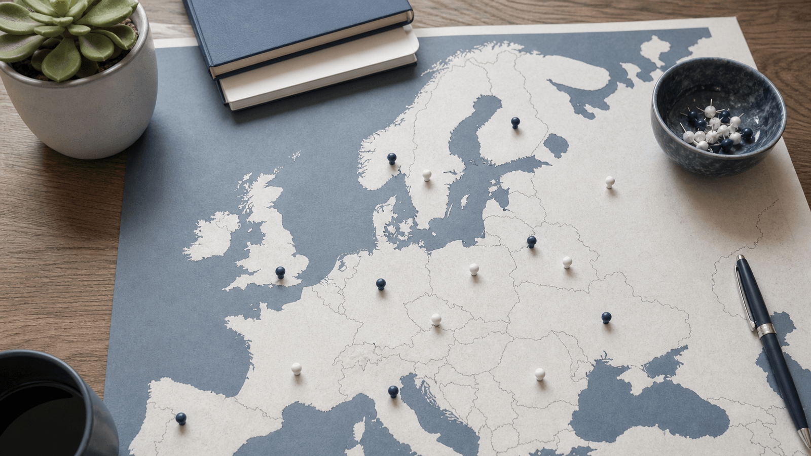 Europa-Karte mit markierten Standorten — grenzüberschreitender Sparvergleich