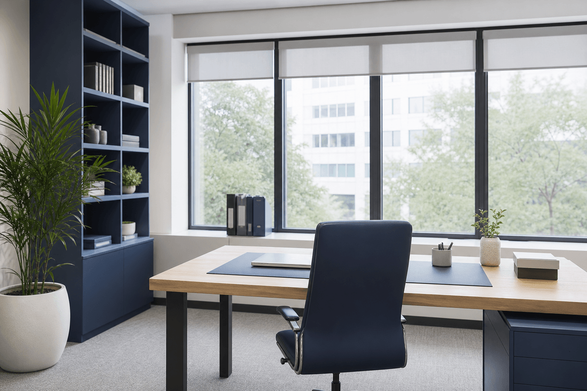 Helles aufgeräumtes Büro — strukturierte Arbeitsweise